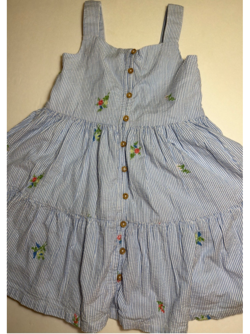 Girls Seersucker John Lewis Embroidered Fliral Button Front Sun Dress Size 4